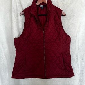 Lands' End Women’s Burgundy Quilted Vest XL full zip pockets EUC